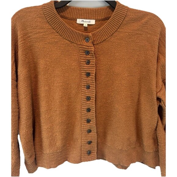 Madewell Burnt Orange Brampton Crop Cardigan Sweater M Cozy Neutral Minimalist - Picture 2 of 9